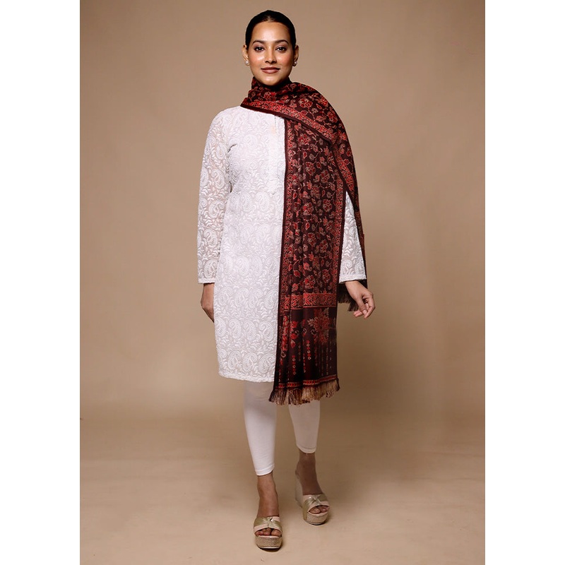 Maroon Woven Work Shawl - JD986602683