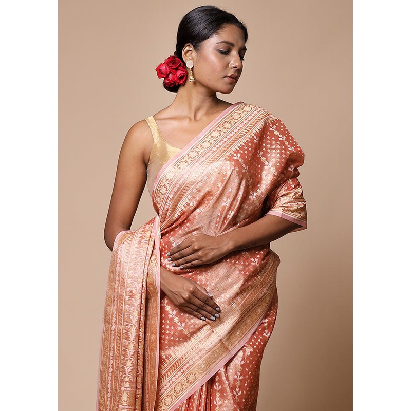 Peach Tissue Silk Saree With Blouse Piece - JD986602781