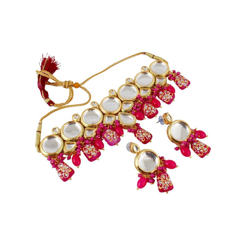 Pink Alloy Jewellery Set - JD986602739