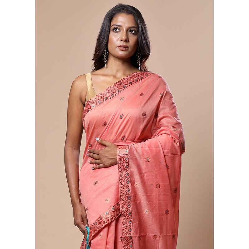 Pink Assam Silk Saree With Blouse Piece - JD986602780