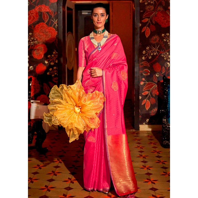 Pink Dupion Silk Saree With Blouse Piece - JD986602844