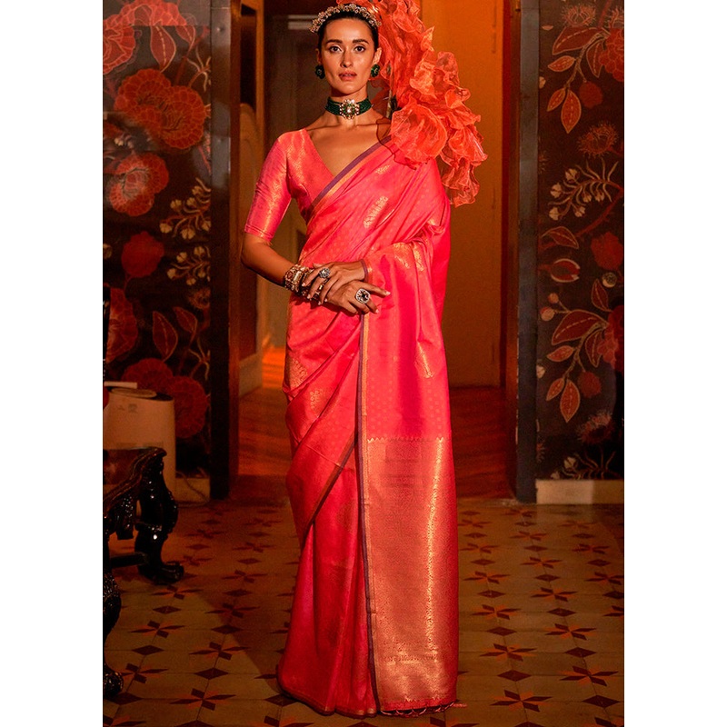 Pink Dupion Silk Saree With Blouse Piece - JD986602845