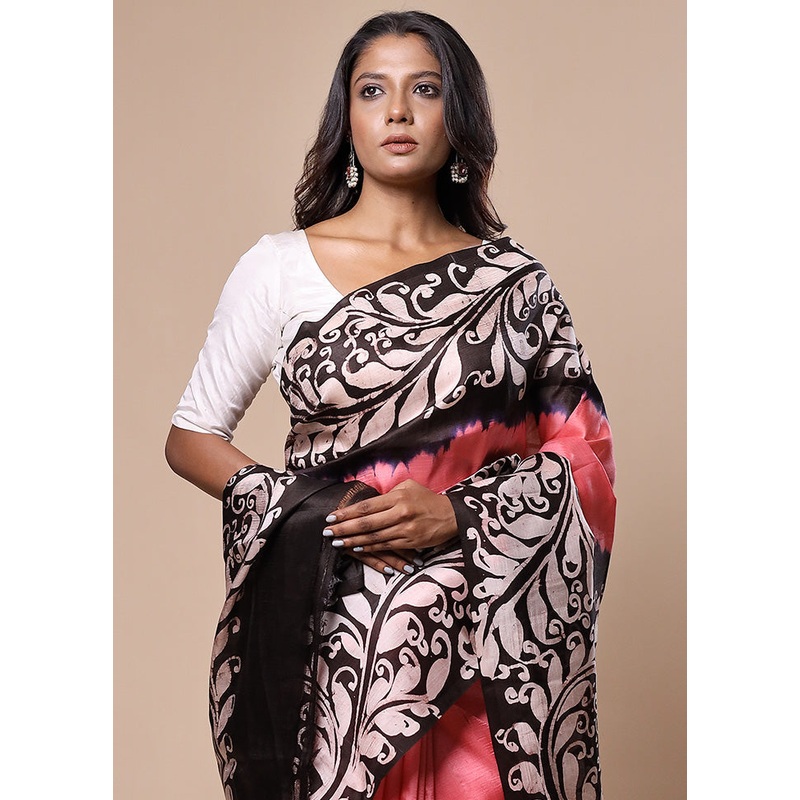 Pink Printed Pure Silk Saree Without Blouse Piece - JD986602776