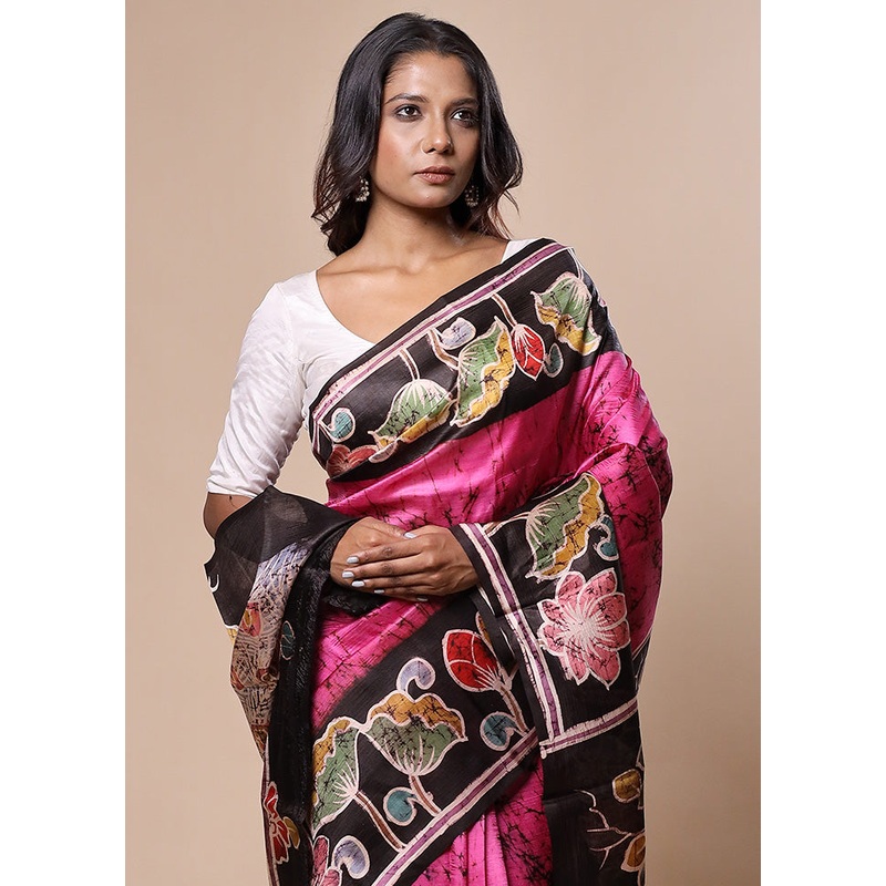Pink Printed Pure Silk Saree Without Blouse Piece - JD986602777