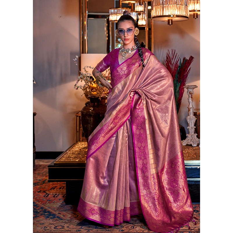 Pink Spun Silk Saree With Blouse Piece - JD986602843