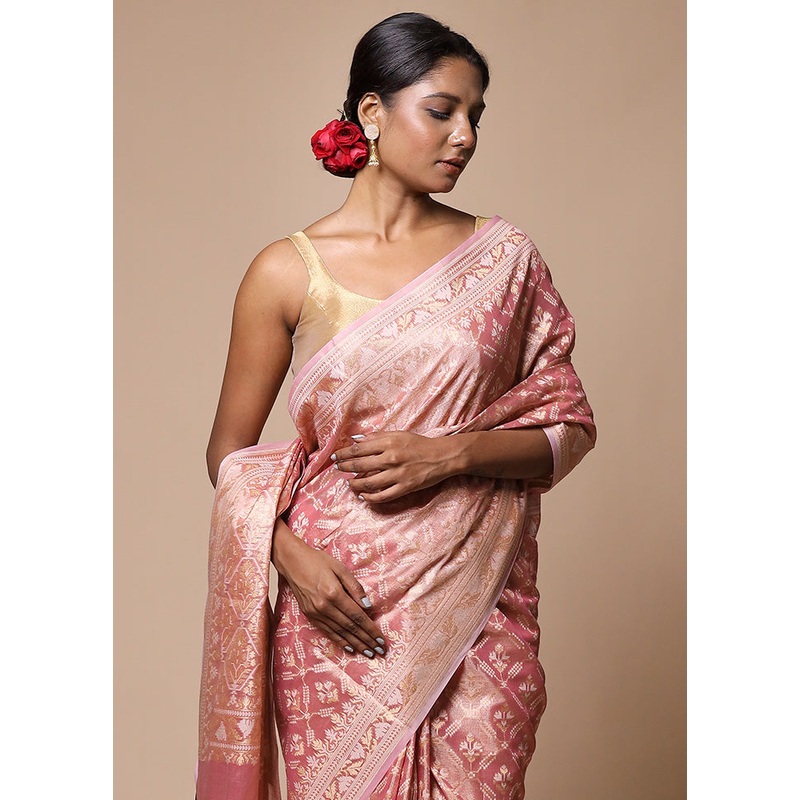 Pink Tissue Silk Saree With Blouse Piece - JD986602769