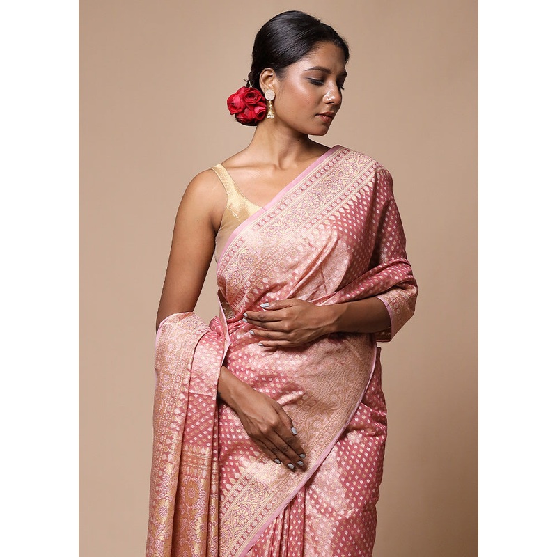 Pink Tissue Silk Saree With Blouse Piece - JD986602770