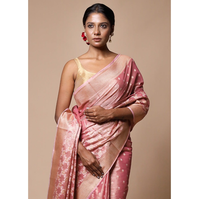 Pink Tissue Silk Saree With Blouse Piece - JD986602771