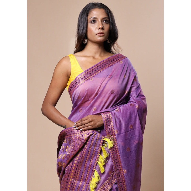 Purple Assam Silk Saree With Blouse Piece - JD986602768