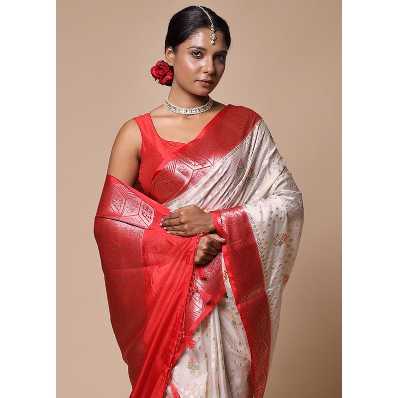 White Georgette Saree With Blouse Piece - JD986602761