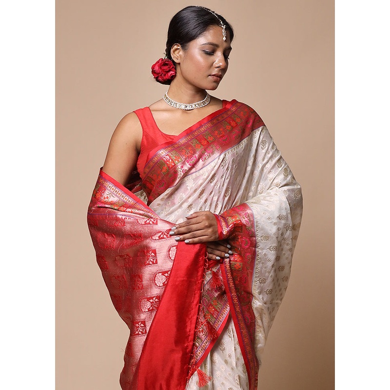 White Georgette Saree With Blouse Piece - JD986602762