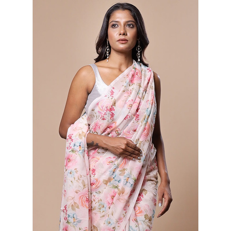 White Handloom Chiffon Pure Silk Saree With Blouse Piece - JD986602759
