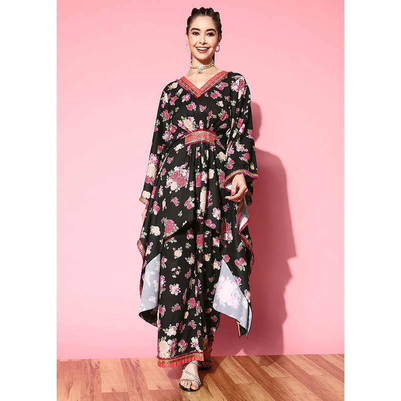 2 Pc Black Readymade Silk Kurti Set - JD986602624