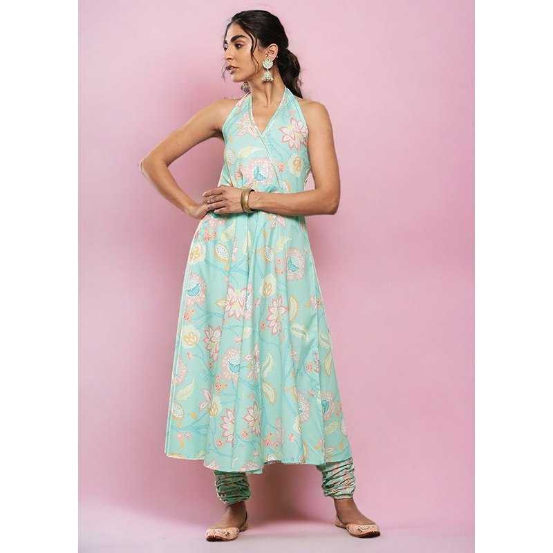 2 Pc Blue Readymade Silk Kurti Set - JD986602641