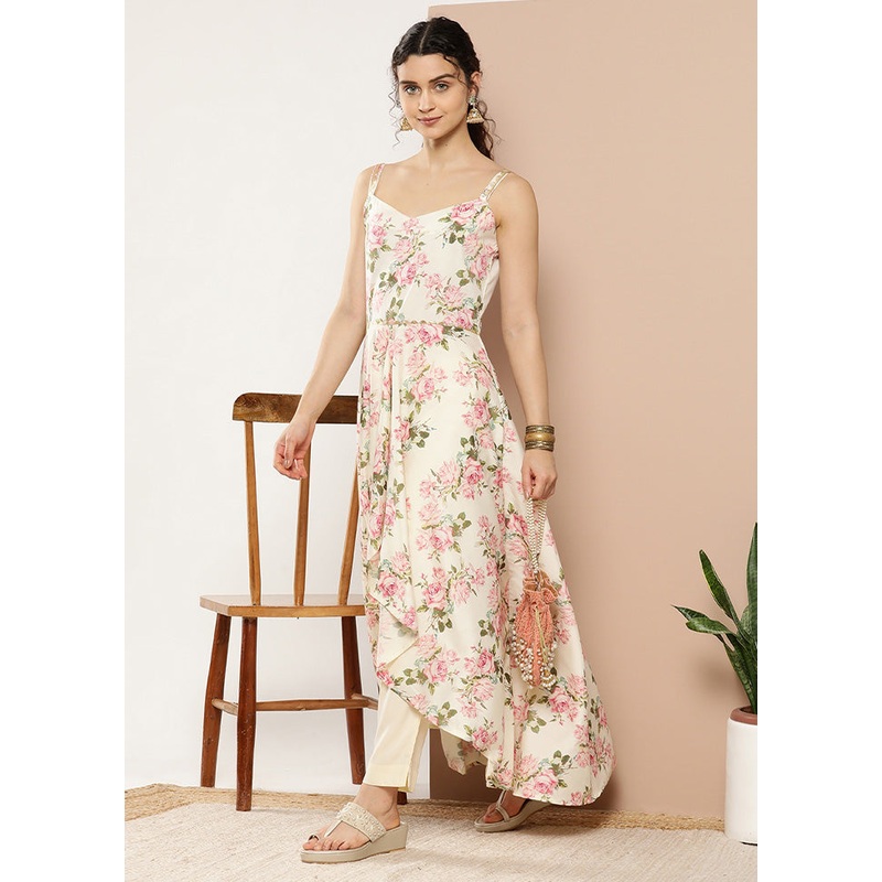 2 Pc Cream Readymade Silk Kurti Set - JD986602639