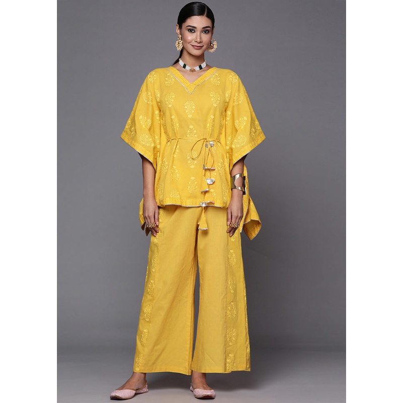 2 Pc Mustard Pure Readymade Cotton Kurti Set - JD986602623