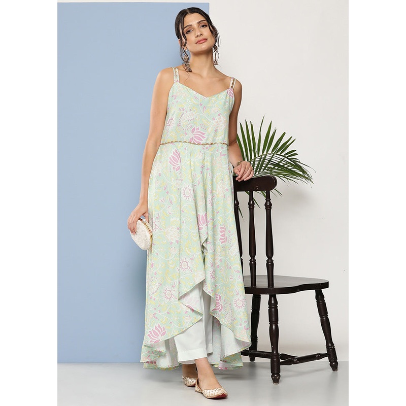 2 Pc Pista Green Readymade Viscose Kurti Set - JD986602636