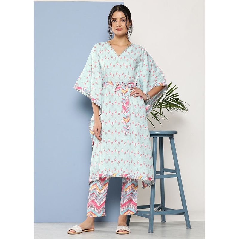 2 Pc Sea Green Readymade Silk Kurti Set - JD986602616