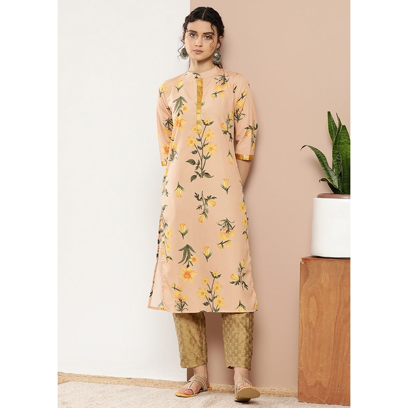 Beige Readymade Silk Kurti - JD986602609