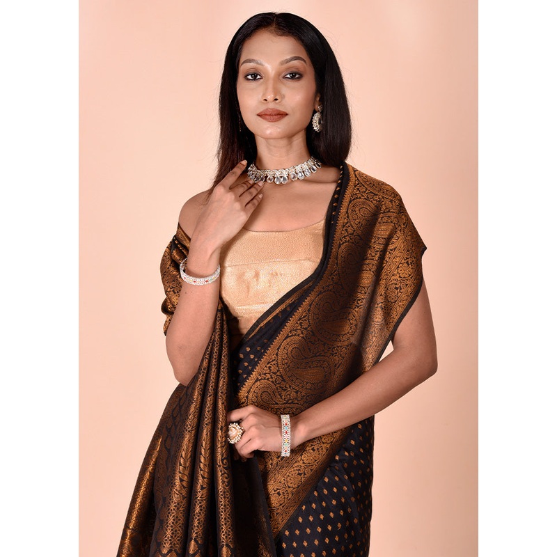Black Georgette Saree With Blouse Piece - JD986602512