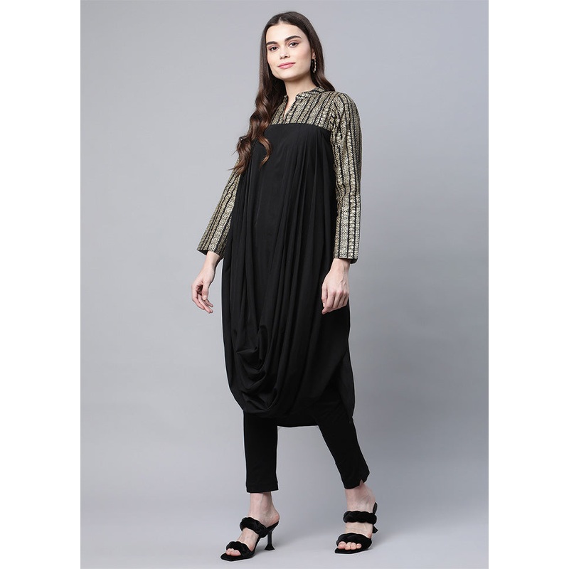 Black Readymade Polyester Kurti - JD986602607