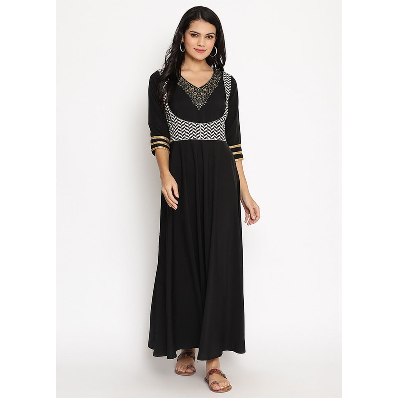 Black Readymade Silk Indian Dress - JD986602540