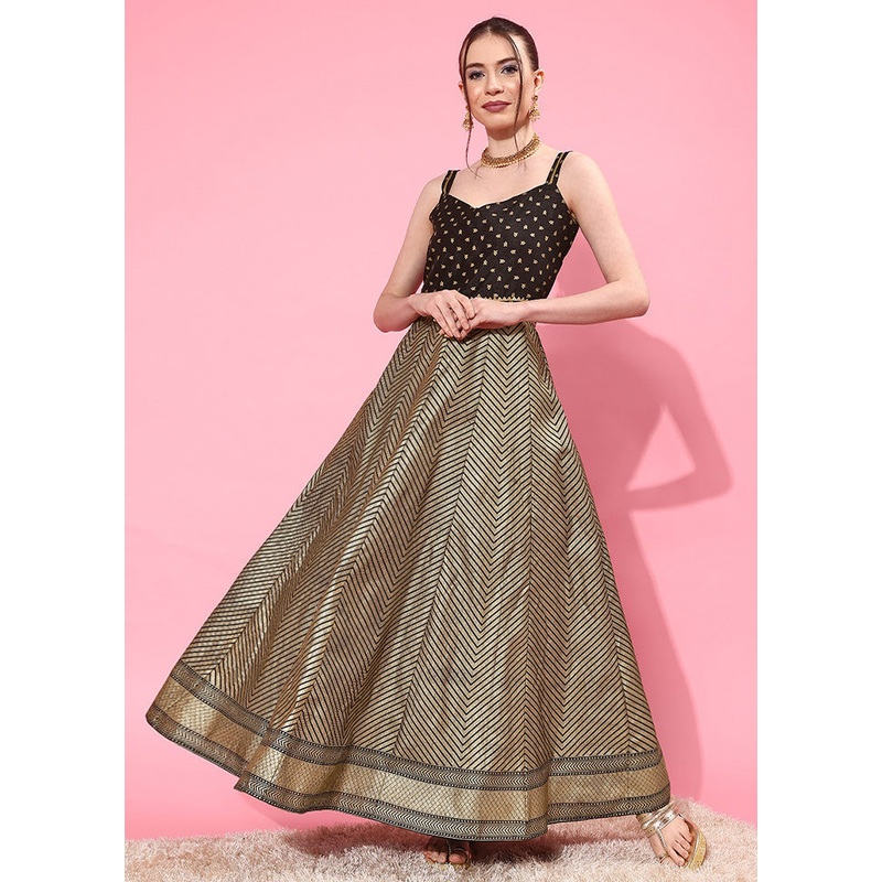 Black Readymade Silk Indian Dress - JD986602541