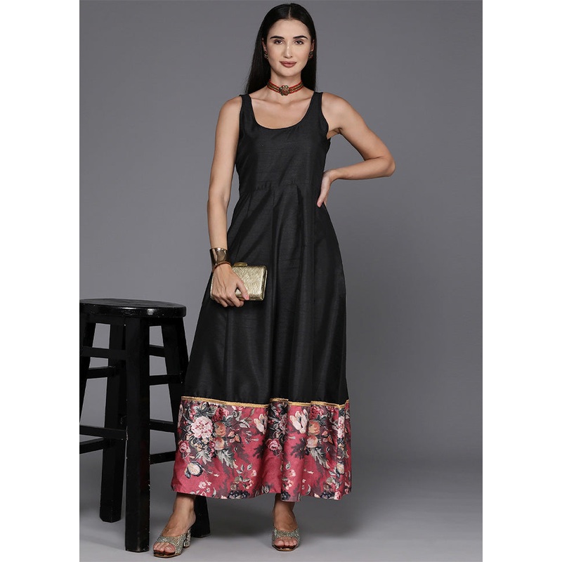 Black Readymade Silk Indian Dress - JD986602542