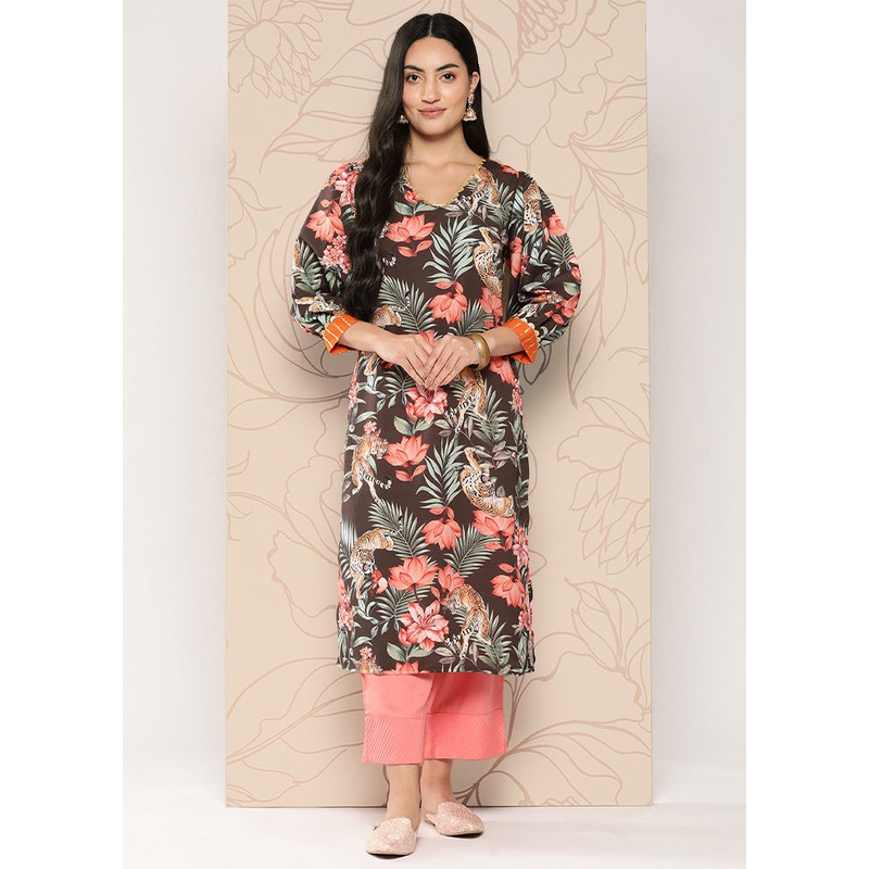 Brown Readymade Silk Kurti - JD986602598