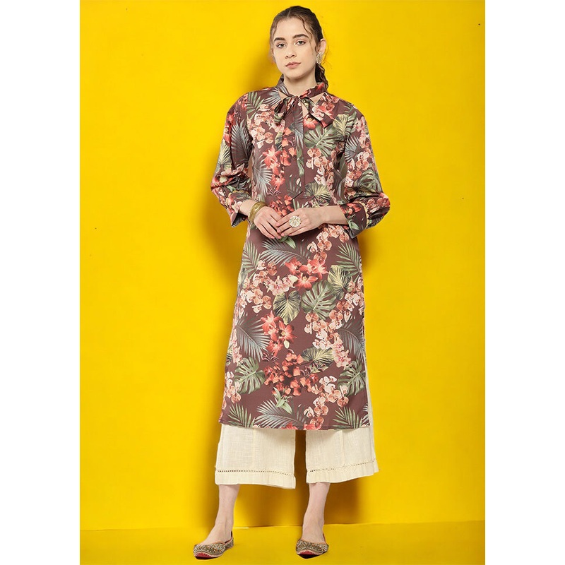 Brown Readymade Silk Kurti - JD986602599