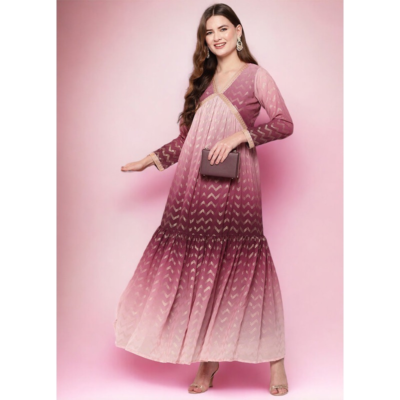 Burgundy Readymade Georgette Indian Dress - JD986602538
