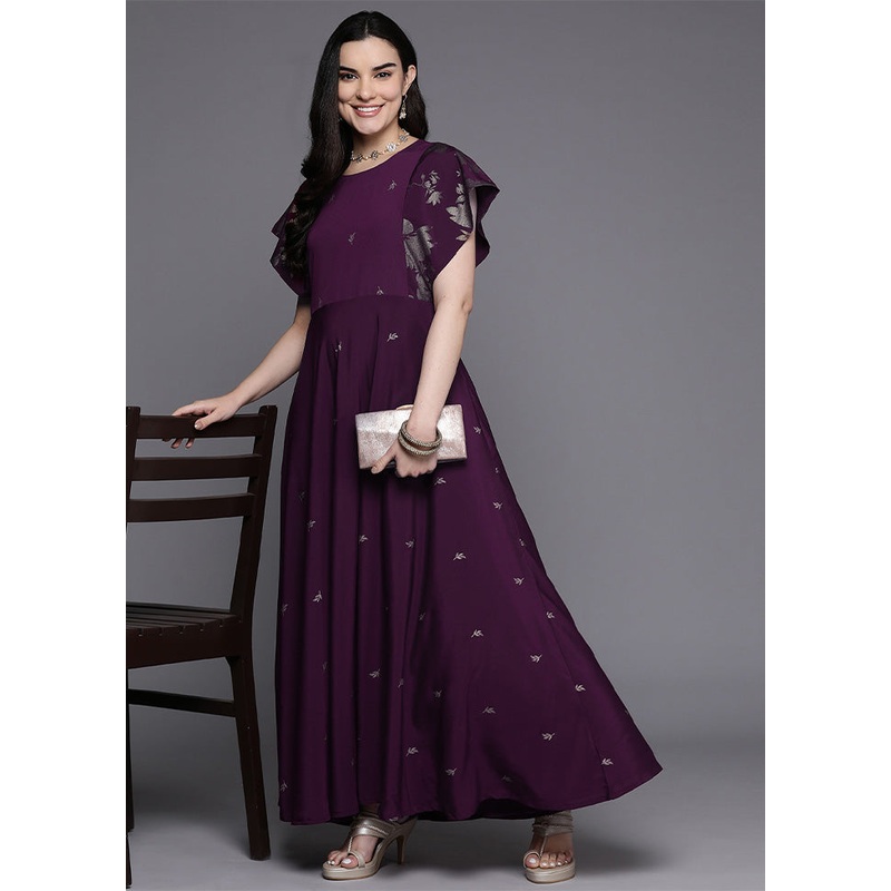 Burgundy Readymade Silk Indian Dress - JD986602536