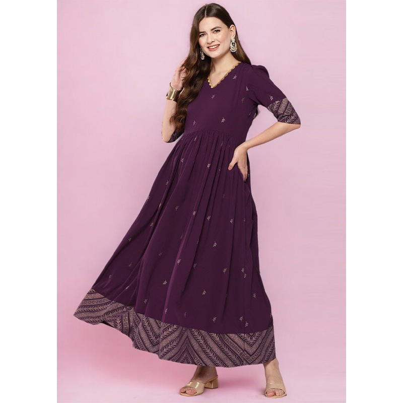 Burgundy Readymade Silk Indian Dress - JD986602537