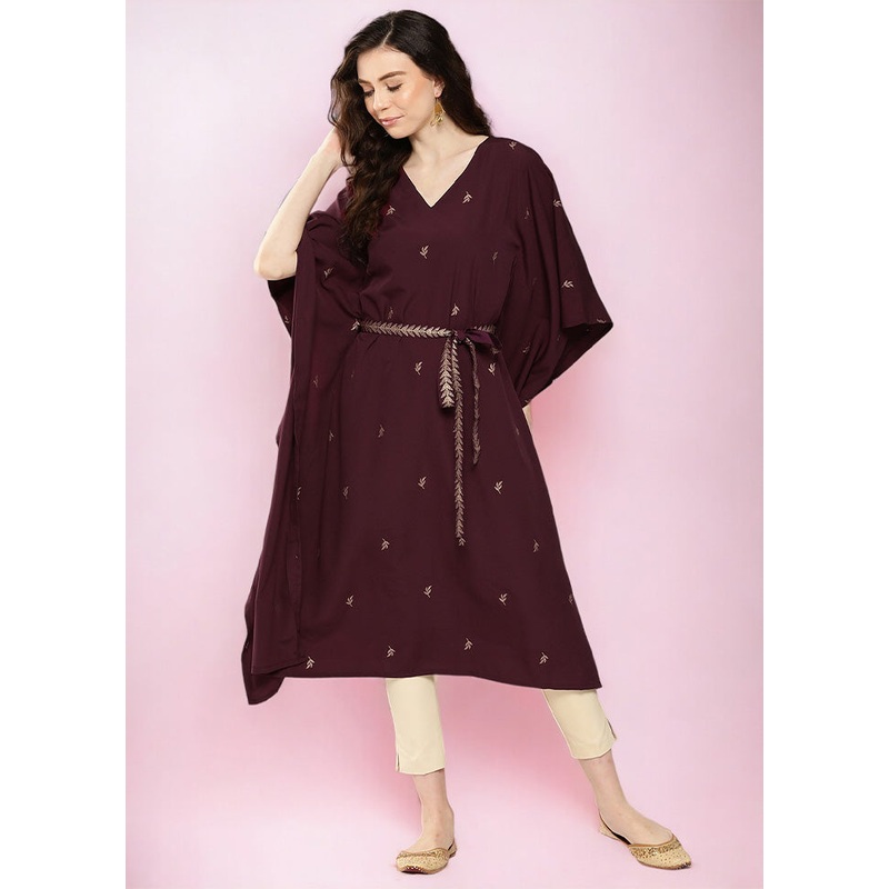 Burgundy Readymade Silk Kurti - JD986602597