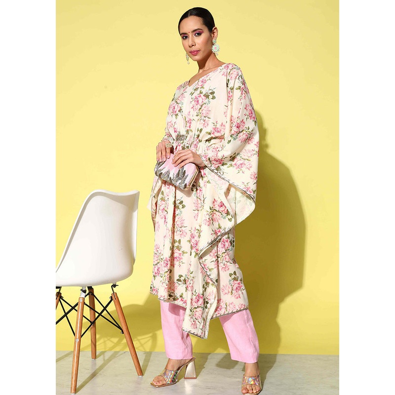 Cream Readymade Silk Kurti - JD986602596
