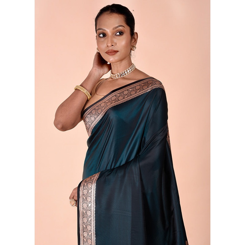 Green Banarasi Silk Saree With Blouse Piece - JD986602487