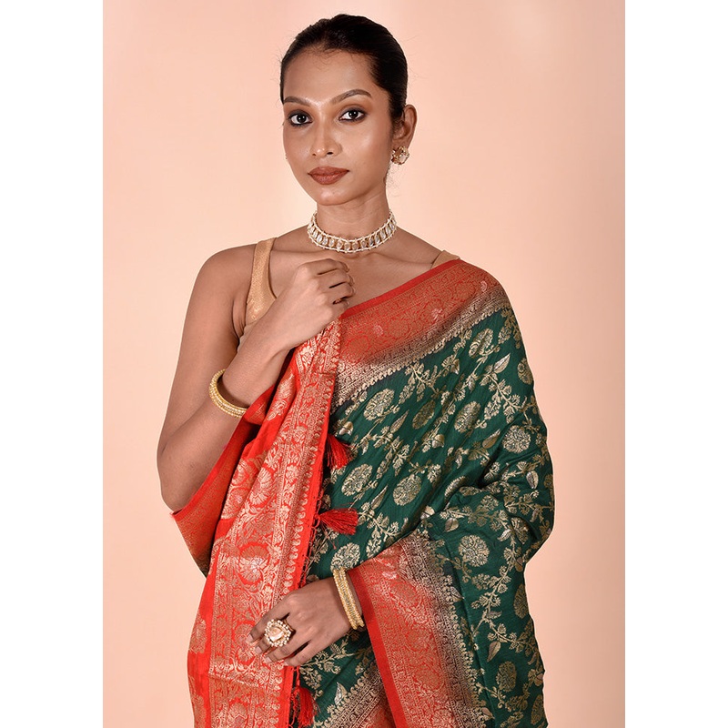 Green Dupion Silk Saree With Blouse Piece - JD986602484