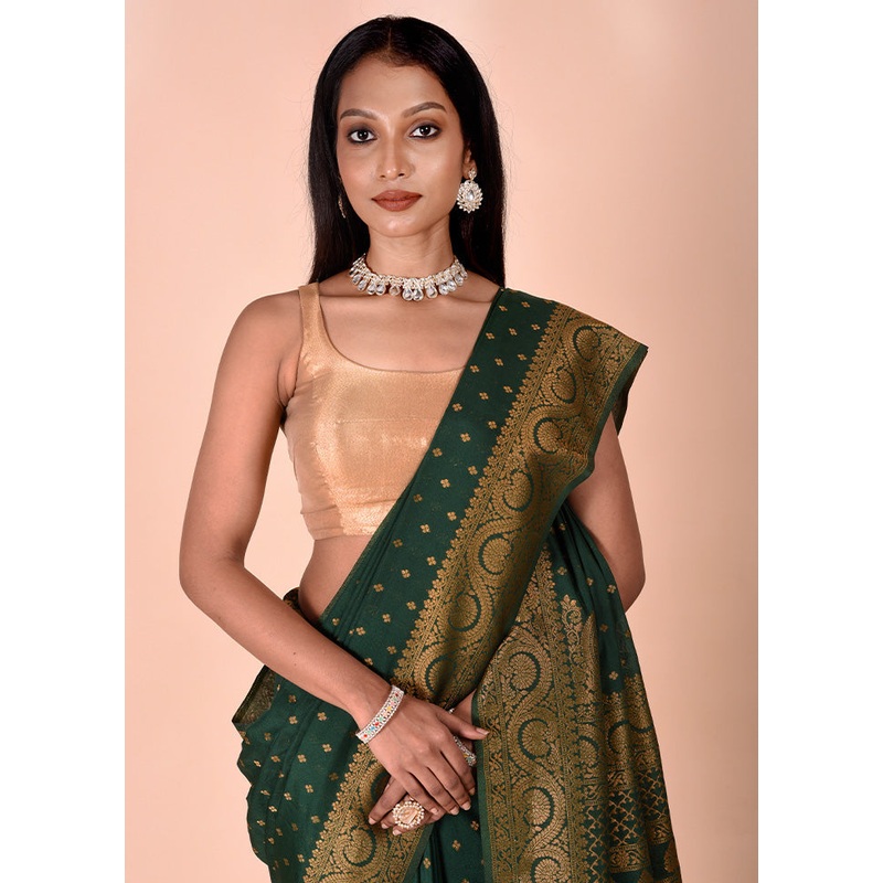 Green Georgette Saree With Blouse Piece - JD986602483