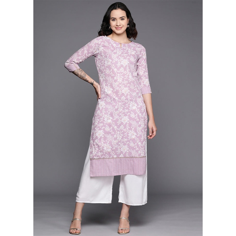 Lavender Pure Readymade Cotton Kurti - JD986602584