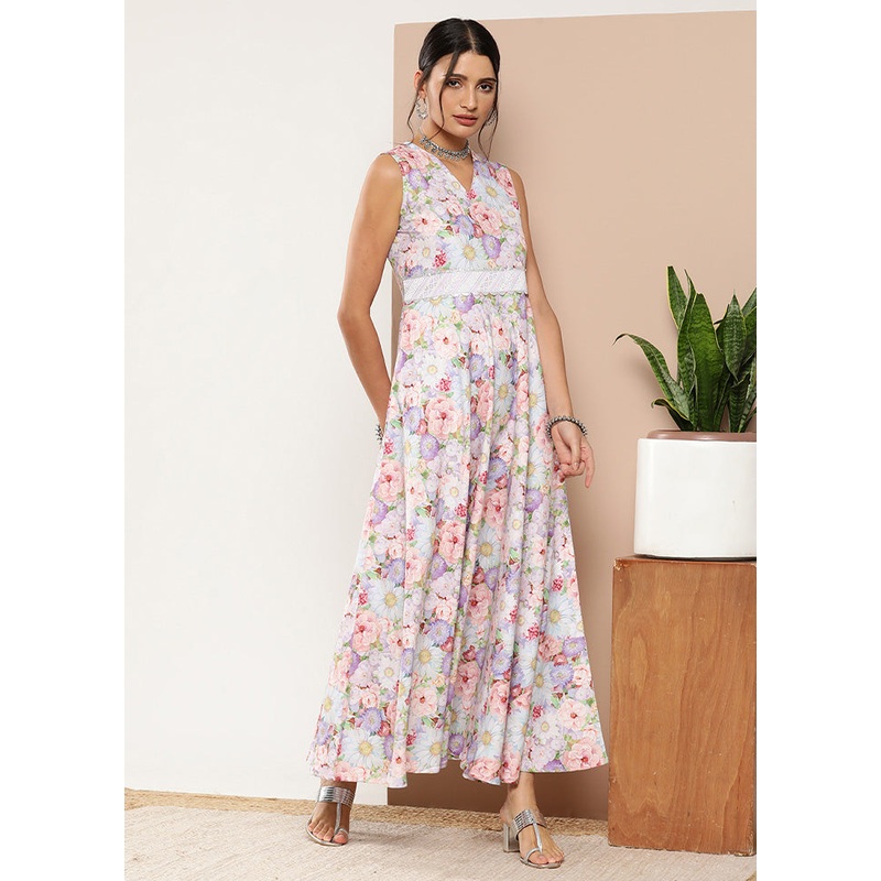 Lavender Readymade Viscose Indian Dress - JD986602534