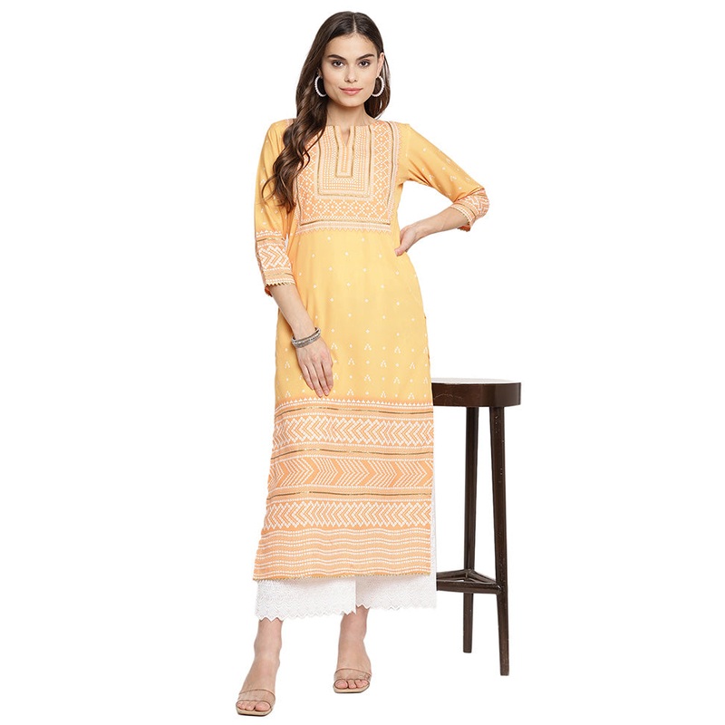 Light Orange Readymade Silk Kurti - JD986602583