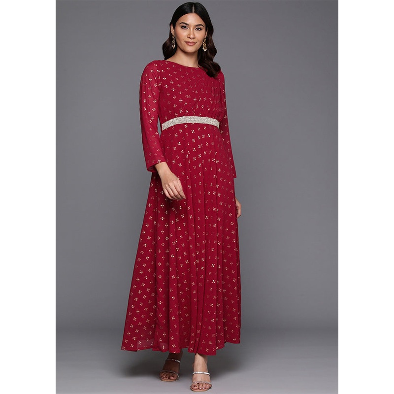 Maroon Readymade Georgette Indian Dress - JD986602533
