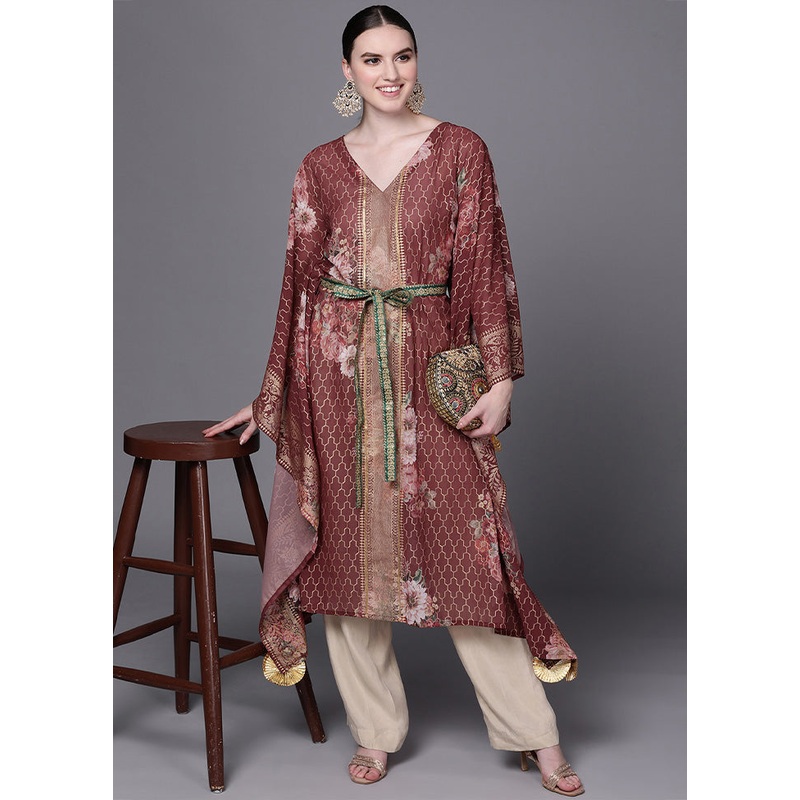 Maroon Readymade Georgette Kurti - JD986602582