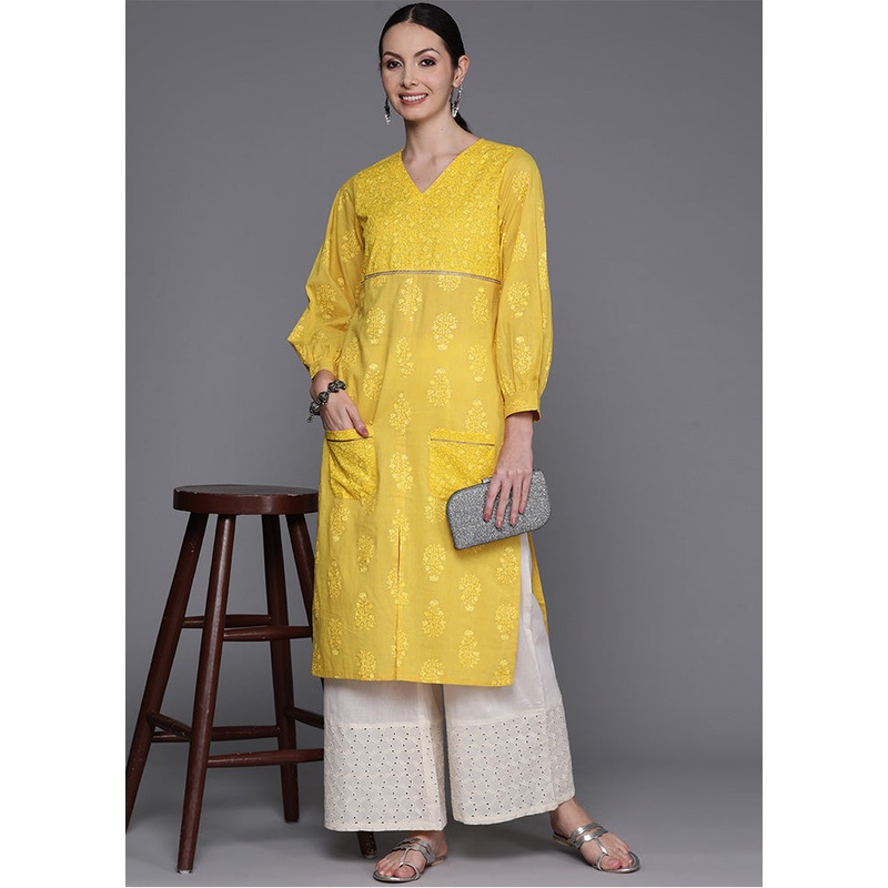 Mustard Pure Readymade Cotton Kurti - JD986602579