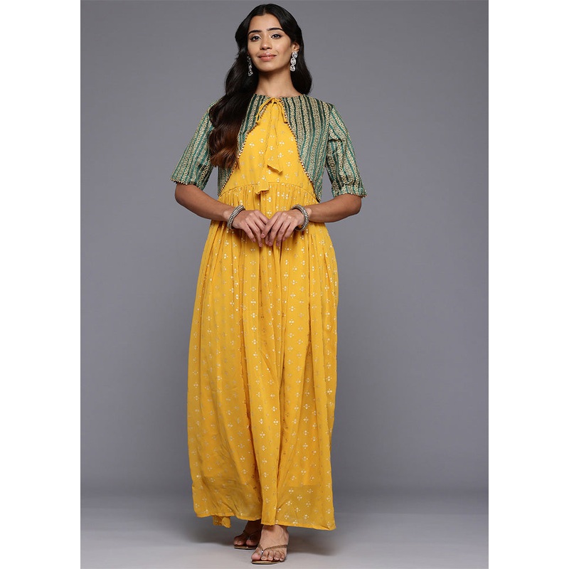 Mustard Readymade Georgette Indian Dress - JD986602529