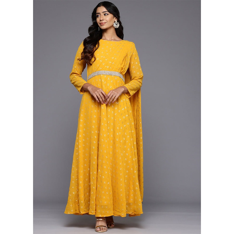 Mustard Readymade Georgette Indian Dress - JD986602530