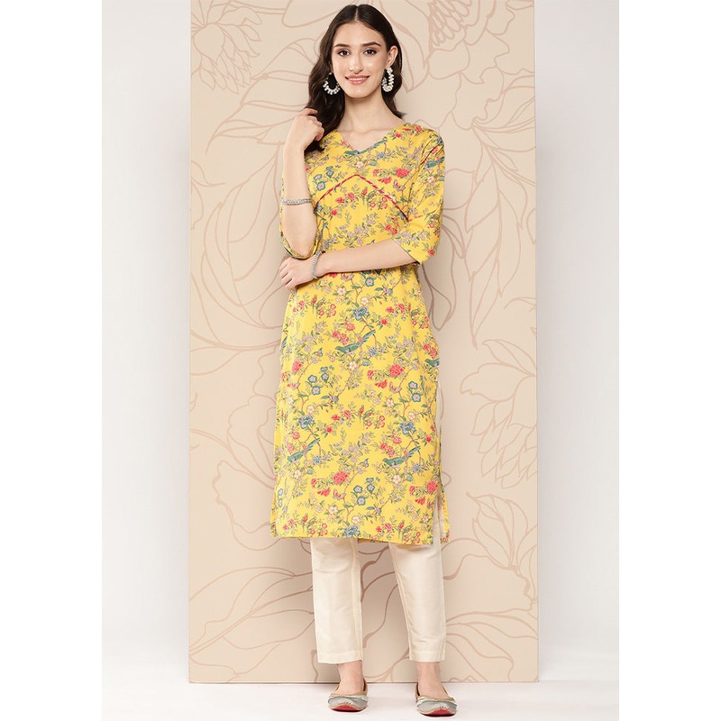 Mustard Readymade Silk Kurti - JD986602578