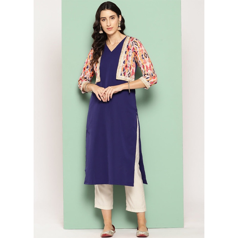 Navy Blue Readymade Cotton Kurti - JD986602577