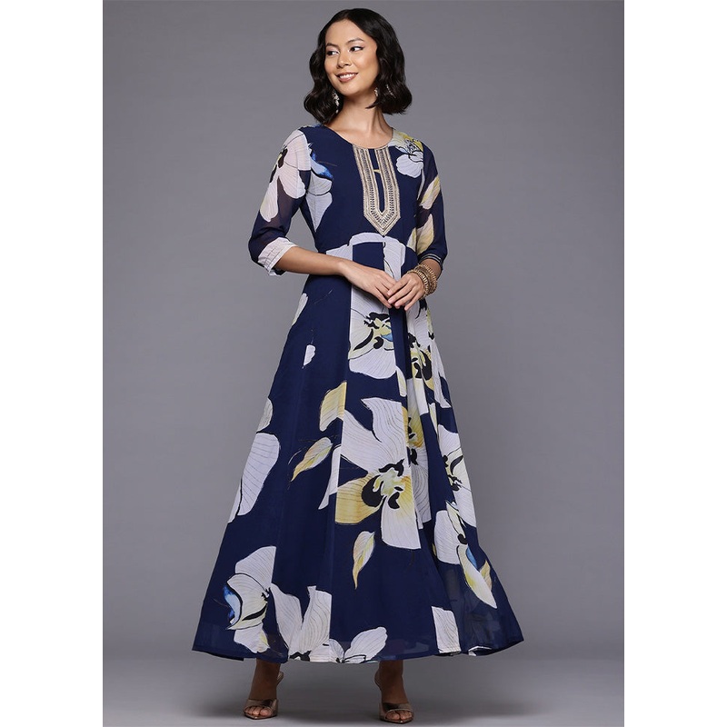Navy Blue Readymade Georgette Indian Dress - JD986602527
