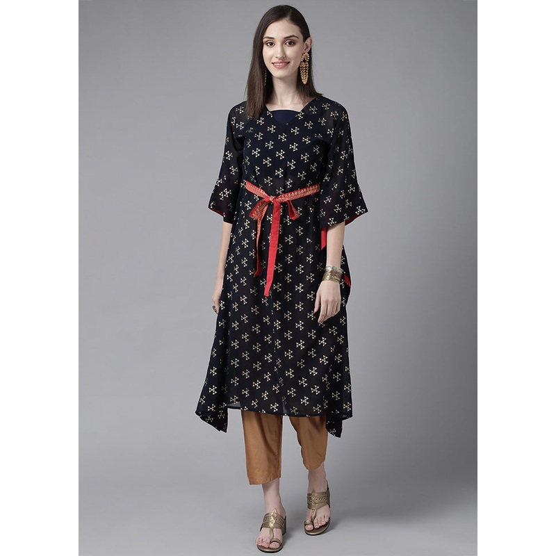Navy Blue Readymade Georgette Kurti - JD986602576
